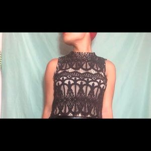 Scalloped shirt with black lace overlay